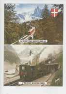 Chamonix Mont Blanc Nouveau & Ancien Train De Montenvers Chemin De Fer Mer De Glace Dru (cp Vierge 0084 Yvon) - Chamonix-Mont-Blanc