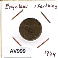 FARTHING 1944 UK GRANDE-BRETAGNE GREAT BRITAIN Pièce #AV999.F.A - B. 1 Farthing