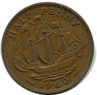 HALF PENNY 1960 UK GBAN BRETAÑA GREAT BRITAIN Moneda #AZ690.E.A - C. 1/2 Penny