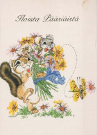 PASQUA SCOIATTOLO FIORI Animale Vintage Cartolina CPSM #PBS967.A - Pâques