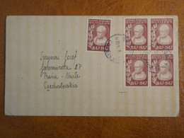 I 26 BULGARIE  RARE  LETTRE D UN ECRIVAIN  1947 A PRAHA TCHEQUE +BLOC DE 4 TP +AFF. INTERESSANT+++ - Cartas & Documentos