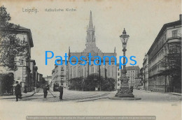 229610 GERMANY LEIPZIG THE CHURCH & TRAMWAY POSTAL POSTCARD - Autres & Non Classés