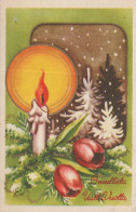 Happy New Year Christmas CANDLE FLOWERS Vintage Postcard CPSMPF #PKD725.A - Nouvel An