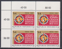 1981 , Mi 1682 ** (1) - 4er Block Postfrisch -  75 Jahre Grazer Südost - Messe - Unused Stamps