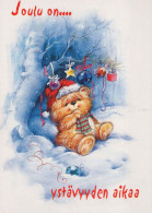 Bonne Année Noël OURS EN PELUCHE Vintage Carte Postale CPSM #PAU874.A - Nouvel An