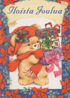 Bonne Année Noël OURS EN PELUCHE Vintage Carte Postale CPSM #PAU844.A - Nouvel An