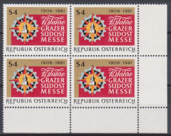 1981 , Mi 1682 ** (3) - 4er Block Postfrisch -  75 Jahre Grazer Südost - Messe - Nuevos