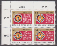 1981 , Mi 1682 ** (4) - 4er Block Postfrisch -  75 Jahre Grazer Südost - Messe - Unused Stamps