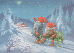 PAPÁ NOEL Feliz Año Navidad GNOMO Vintage Tarjeta Postal CPSM #PBA717.A - Santa Claus