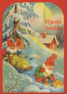 SANTA CLAUS Happy New Year Christmas GNOME Vintage Postcard CPSM #PBM114.A - Santa Claus