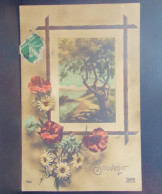 1767 THEME . SOUVENIR . FLEURS . CADRE . PAYSAGE . ARBRE . EDIT. E. R. PARIS - Fleurs