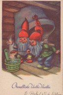 SANTA CLAUS Happy New Year Christmas GNOME Vintage Postcard CPSMPF #PKD250.A - Santa Claus