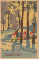 SANTA CLAUS Happy New Year Christmas GNOME Vintage Postcard CPSMPF #PKD205.A - Santa Claus