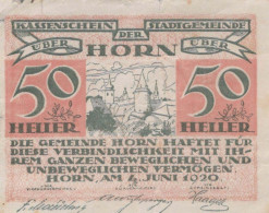 50 HELLER 1920 Stadt HORN Niedrigeren Österreich Notgeld Banknote #PD607 - [11] Local Banknote Issues