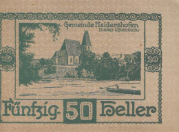 50 HELLER 1920 Stadt HAIDERSHOFEN Niedrigeren Österreich UNC Österreich Notgeld #PH473 - [11] Local Banknote Issues