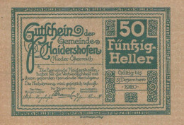 50 HELLER 1920 Stadt HAIDERSHOFEN Niedrigeren Österreich Notgeld Papiergeld Banknote #PG872 - [11] Local Banknote Issues