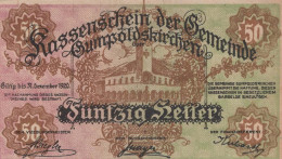 50 HELLER 1920 Stadt GUMPOLDSKIRCHEN Niedrigeren Österreich Notgeld #PE933 - [11] Local Banknote Issues
