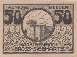 50 HELLER 1920 Stadt GROSS-SIEGHARTS Niedrigeren Österreich Notgeld Papiergeld Banknote #PG838 - [11] Local Banknote Issues