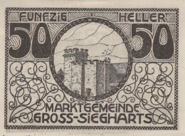 50 HELLER 1920 Stadt GROSS-SIEGHARTS Niedrigeren Österreich Notgeld #PE920 - [11] Local Banknote Issues