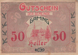 50 HELLER 1920 Stadt GAMING Niedrigeren Österreich Notgeld Banknote #PF171 - [11] Local Banknote Issues