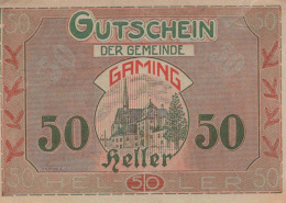 50 HELLER 1920 Stadt GAMING Niedrigeren Österreich Notgeld Banknote #PE928 - [11] Local Banknote Issues