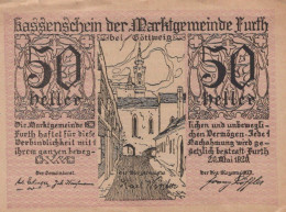 50 HELLER 1920 Stadt FURTH Niedrigeren Österreich UNC Österreich Notgeld Banknote #PH496 - [11] Local Banknote Issues