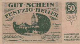 50 HELLER 1920 Stadt ERLAUF IM NIBELUNGENGAU Niedrigeren Österreich #PE944 - [11] Local Banknote Issues