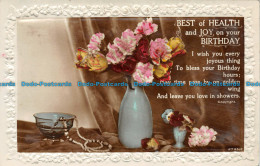 R158435 Greetings. Best Of Health And Joy On You Birthday. Flowers In Vases. RP. - Monde