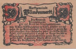 50 HELLER 1920 Stadt BLINDENMARKT Niedrigeren Österreich Notgeld Papiergeld Banknote #PG574 - [11] Emissions Locales