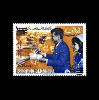 Ras Al Khaima: 'John F. Kennedy And Jackie At Dallas Love Field, 1966', Mi. 84A DD; Sc. 78 Double Overprinted ** - Kennedy (John F.)