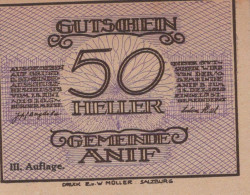 50 HELLER 1920 Stadt ANIF Salzburg Österreich Notgeld Banknote #PE182 - [11] Emissions Locales