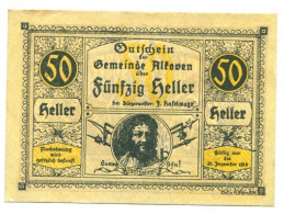 50 Heller 1920 STADT ALTOVEN Österreich UNC Notgeld Papiergeld Banknote #P10471 - [11] Emissions Locales
