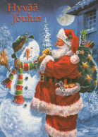 SANTA CLAUS Happy New Year Christmas SNOWMAN Vintage Postcard CPSM #PAU400.GB - Santa Claus