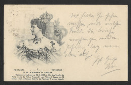 Portugal Rare Carte Postale Ancienne Reine Rainha Dona Amélia De Orleans Voyagé 1909 Queen Old Postcard Postally Used - Royal Families