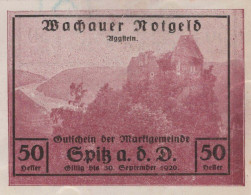 50 HELLER 1920 Stadt WACHAU Niedrigeren Österreich Notgeld Banknote #PF285 - [11] Emissions Locales