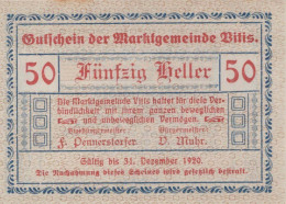 50 HELLER 1920 Stadt VITIS Niedrigeren Österreich UNC Österreich Notgeld Banknote #PH395 - [11] Local Banknote Issues