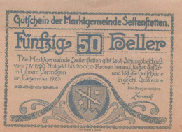 50 HELLER 1920 Stadt SEITENSTETTEN Niedrigeren Österreich Notgeld Papiergeld Banknote #PG672 - [11] Local Banknote Issues