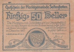 50 HELLER 1920 Stadt SEITENSTETTEN Niedrigeren Österreich UNC Österreich Notgeld #PH043 - [11] Emisiones Locales