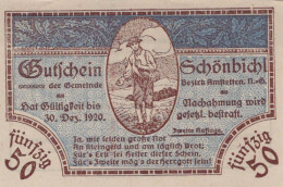 50 HELLER 1920 Stadt SCHoNBICHEL Niedrigeren Österreich UNC Österreich Notgeld #PH005 - Lokale Ausgaben