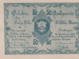 50 HELLER 1920 Stadt SANKT NIKOLA AN DER DONAU Oberösterreich Österreich Notgeld Papiergeld Banknote #PG690 - [11] Emisiones Locales