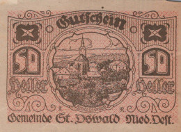 50 HELLER 1920 Stadt SANKT OSWALD Niedrigeren Österreich Notgeld #PE630 - Lokale Ausgaben