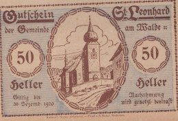 50 HELLER 1920 Stadt SANKT LEONHARD AM WALDE Niedrigeren Österreich UNC Österreich #PH103 - [11] Local Banknote Issues