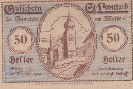 50 HELLER 1920 Stadt SANKT LEONHARD AM WALDE Niedrigeren Österreich #PE619 - [11] Local Banknote Issues