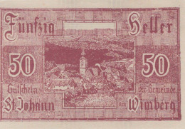 50 HELLER 1920 Stadt SANKT JOHANN AM WIMBERG Oberösterreich Österreich Notgeld Papiergeld Banknote #PG728 - [11] Emissions Locales