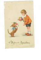 Cpa - Illustration - Bonne Année - Enfant Chien Teckel Fleur - 522/2 - Scenes & Landscapes