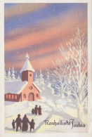 Feliz Año Navidad IGLESIA Vintage Tarjeta Postal CPSM #PAY434.ES - Nouvel An