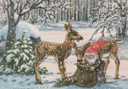 Buon Anno Natale GNOME CERVO Vintage Cartolina CPSM #PAW486.IT - New Year