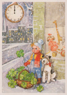 Buon Anno Natale BAMBINO OROLOGIO DA TAVOLO Vintage Cartolina CPSM #PAU007.IT - Nouvel An