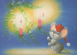 Buon Anno Natale CONIGLIO CANDELA Vintage Cartolina CPSM #PAV008.IT - Nouvel An