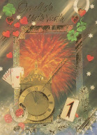 Buon Anno Natale OROLOGIO DA TAVOLO Vintage Cartolina CPSM #PAT759.IT - New Year